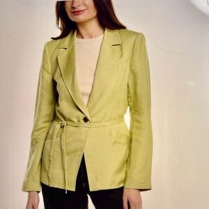 PAIGE Chartreuse Wrap-Belt Blazer Jacket